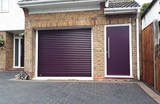 A Sws Seceuroglide Excel roller shutter garage door in a RAL colour. Fitted in Farnborough. Hampshire.